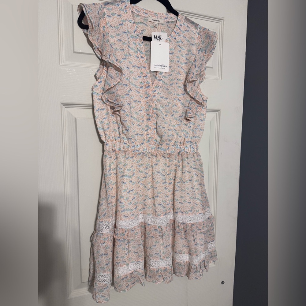 Orange, blue, green Floral Ruffle Dress